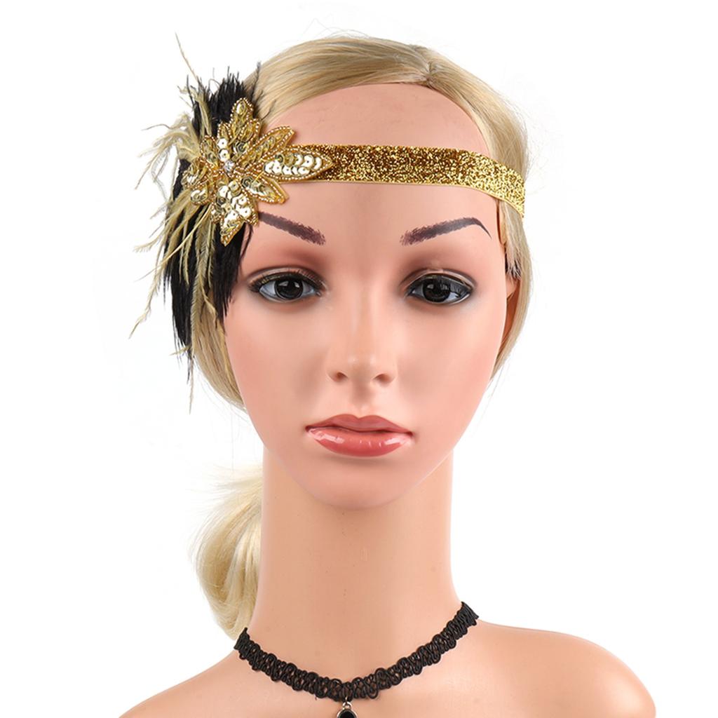 1920er Flapper-Kleid Accessoires Retro-Party Schwarz Retro-Party-Requisiten Feder-Kopfschmuck Strass-Haarband Cocktail-Kopf
