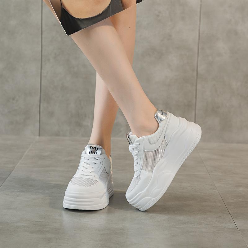 

3233 small size leather sneakers women s inner height increase color matching dad shoes platform casual mesh white shoes women 32
