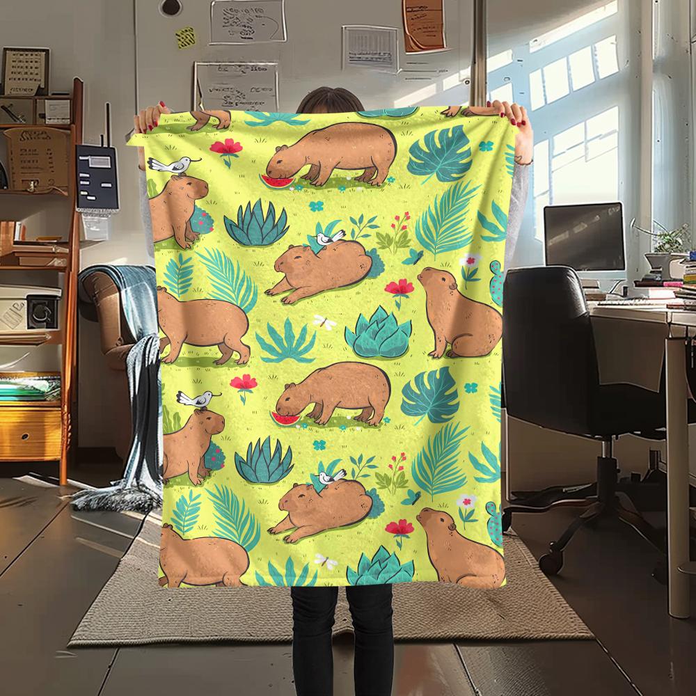 1Pc Capybara Print Flannel Blanket, High quality Comfortable for All Seasons, Home Decor, Warmth and Comfort, Perfect for Christmas Gifts