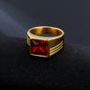Modischer Trendring mit rotem Edelstein, Titanstahl, Stilvoller Statement-Schmuck