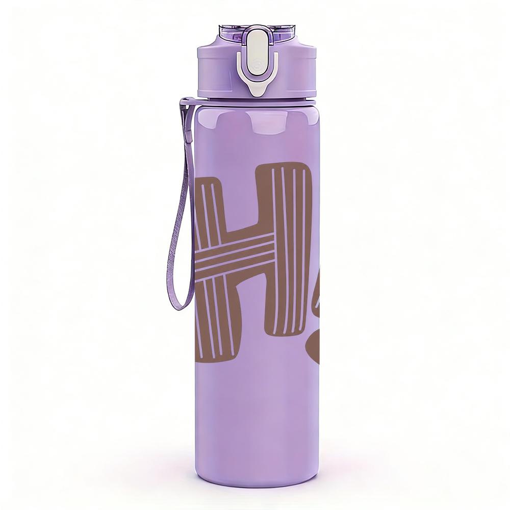 1PC Striped Hi Letter Graphic,750ml Color Plastic Sports Water Bottle,Leakproof Flip Straw Lid,Suitable for Sports Office Home Use
