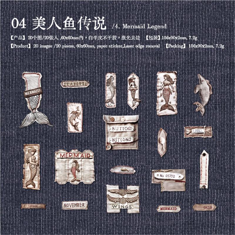 

20pcs collection cloth label series retro handbook DIY scrapbook material label sticker creative aesthetic stationery sticker