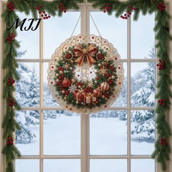 Unique Christmas Craft Gifts DIY Sun Catcher Kit, Faux Pearl Art Hanging Ornament, Santa Claus Artistic Projects for Beginners Xmas Tree Kit