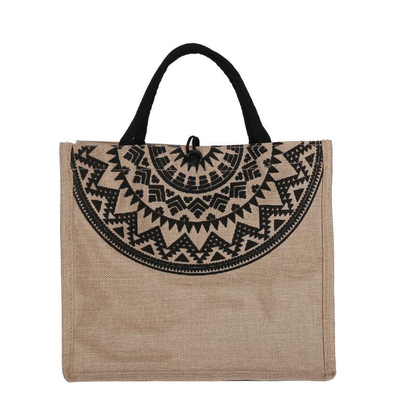 Traditional Folk Canvas Tote Bag With Lock Closure For Daily Use And Casual Outings