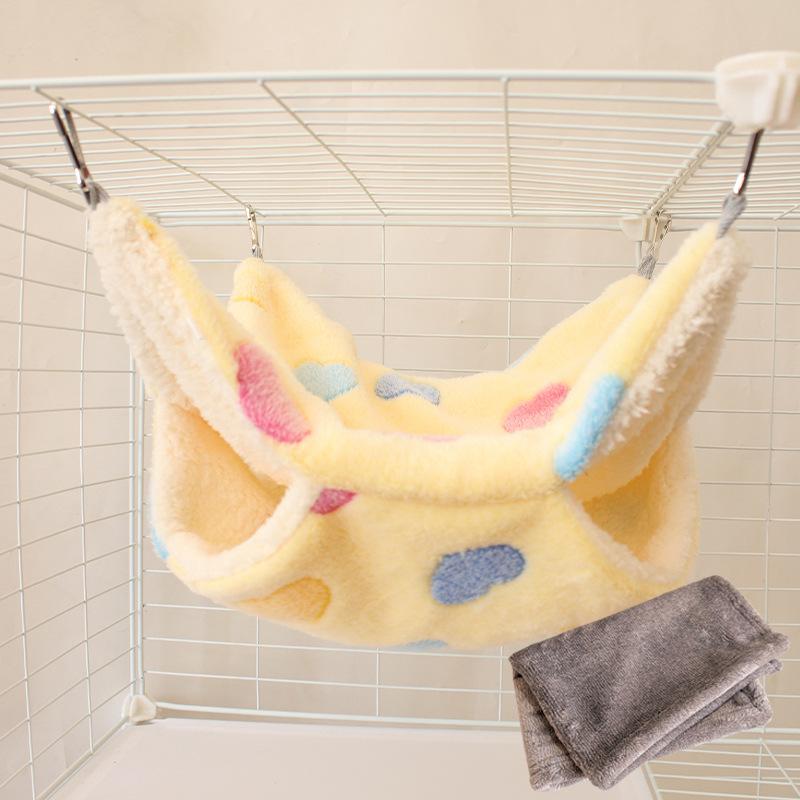 Gemütliche Doppellagen-Hängematte mit Blumenzweig für Gleithörnchen & kleine Haustiere - Plüsch-Samt Herbst/Winter-Bett