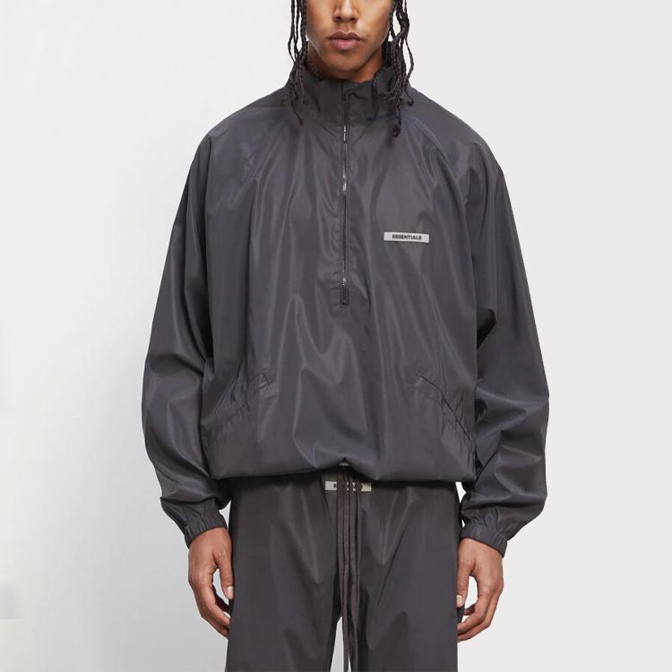 Fear of God Essentials FW20 Reflective Half Zip Track Pullover With Raglan Sleeves And High Collar Men Outerwear Black 0202250500024001