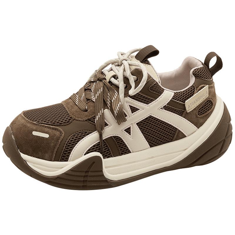 Leather German training shoes women's 2025 autumn new flat-soled heightening shoes retro running shoes casual sports Forrest Gump shoes