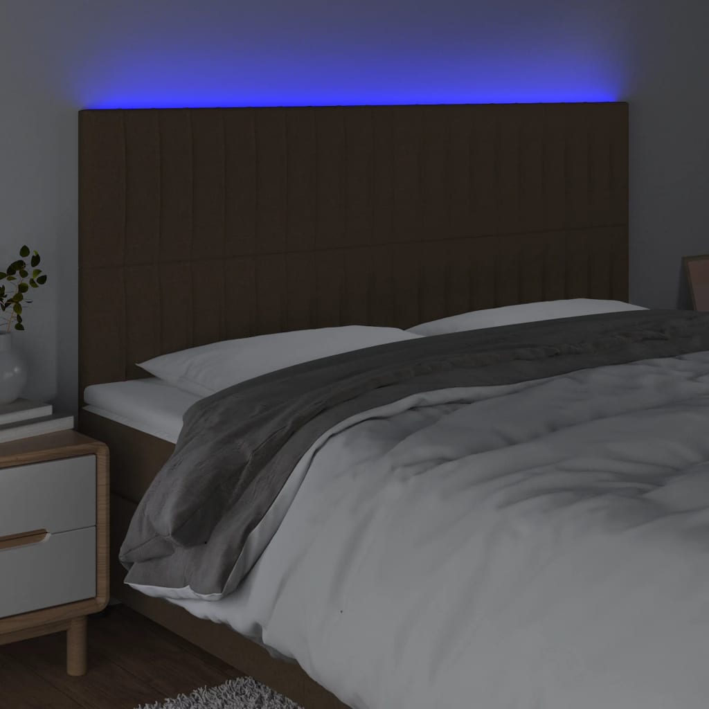 Vidaxl Zagłówek Do Łóżka Z Led Ciemnobrązowy 160X5X118/128 Cm Tkanina