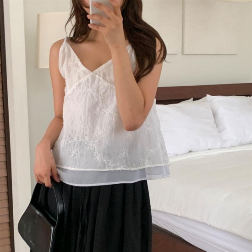 New ArrivalS Open Run Women S Sheer Flower Embroidery Layered Tank Top