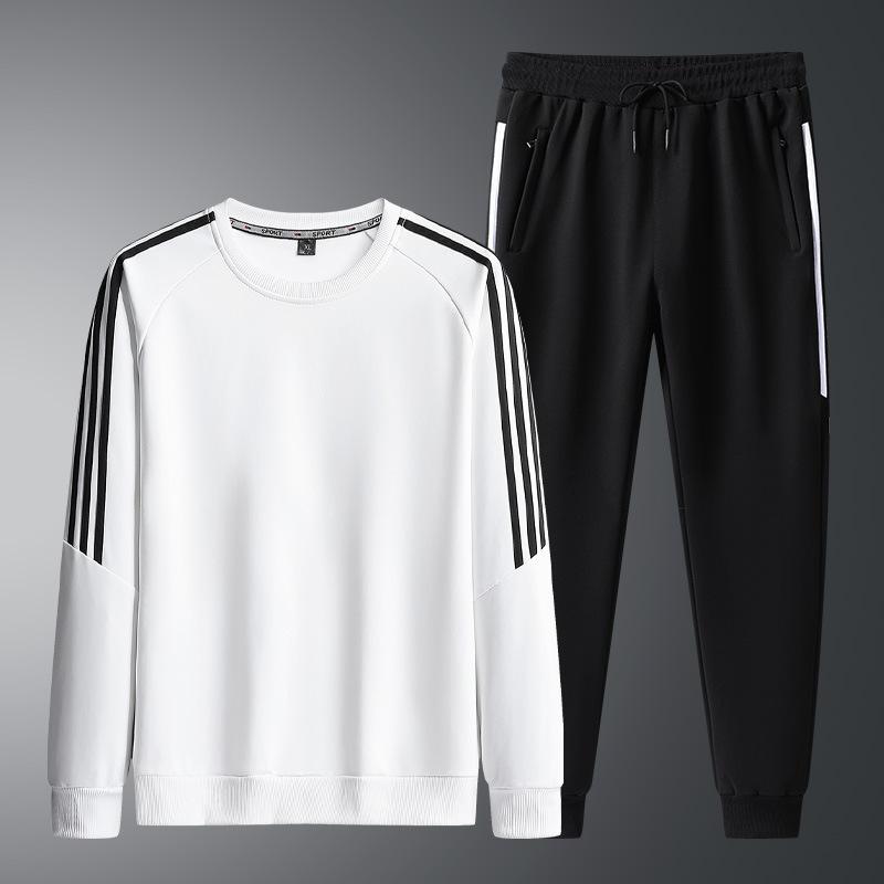 Set Men's Round Head Middle Aged Youth Sports Loose Fit Two Piece Casual Hoodie Sweatpants