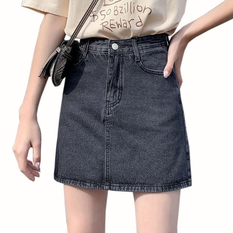 Klassisk Mångsidig Bärbar Hållbar Högmidjad Bystierkjol Tunn Mångsidig Enfärgad Paket Höft A-linje Dammode Sommar Cowboy Kortkjol