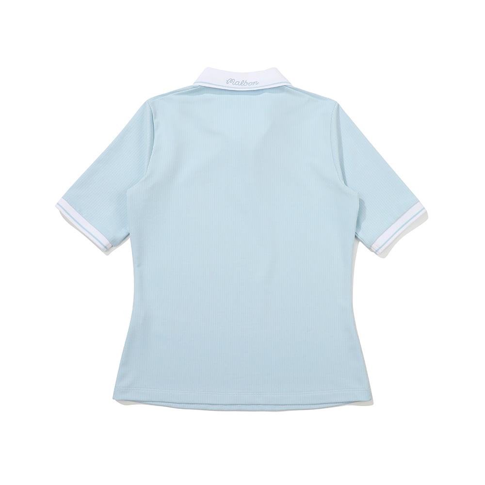 MALBON GOLF Rib Knit M Logo Collared T-Shirt Sky Blue (Woman)
