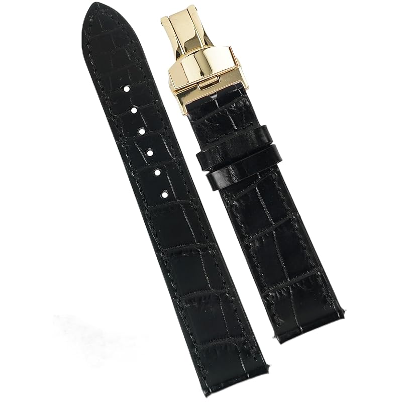 

[vinacreations] 20mm black crocodile watch strap D buckle men s crocodile replacement watch band thin quick release spring bar arm wrist gold With D