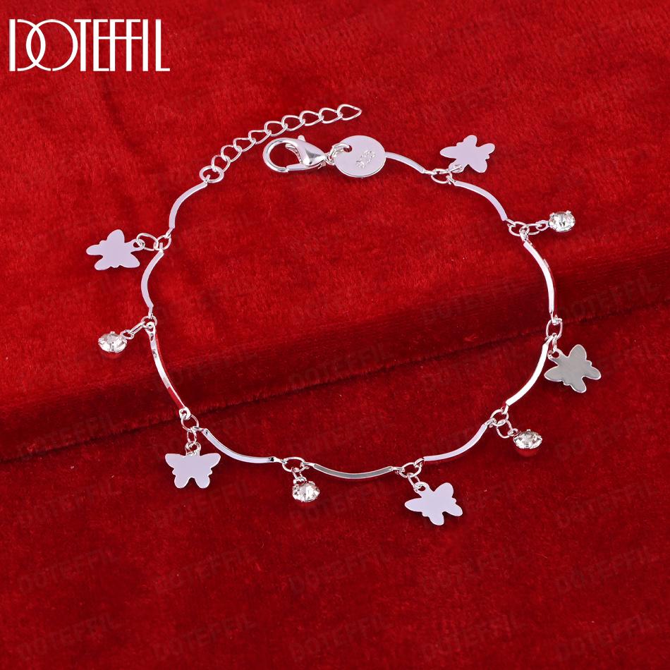 925 Sterling Silver Butterfly AAA Zircon Bracelet Fashion Wedding Jewelry