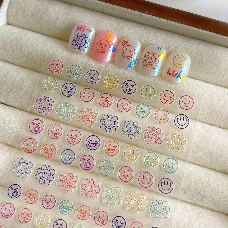 Adesivos de Unha de Expressão Fofa, Decalques de Decoração de Unha com Relevo 3D de Flor de Girassol, Adequados para Arte de Unha Feminina