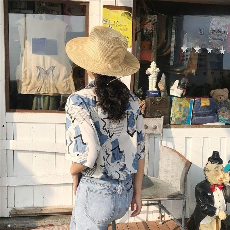 Summer Women's Short Sleeved Shirt Geometric Print Casual Vacation Style Blouse Loose Versatile Women's Clothing