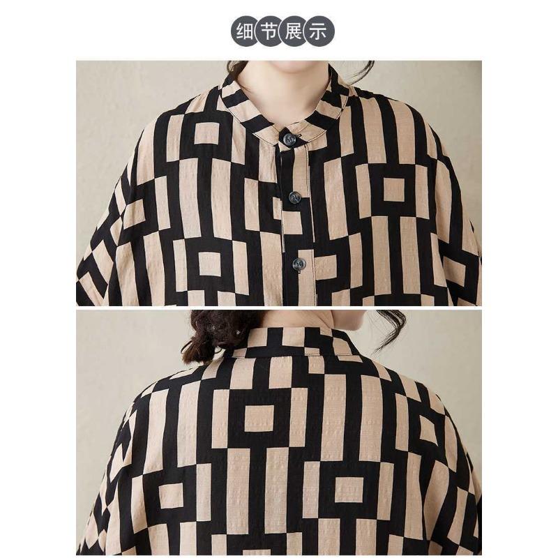 2025 Printed Stand Neck Loose Extra-Large Size Vacation Dress