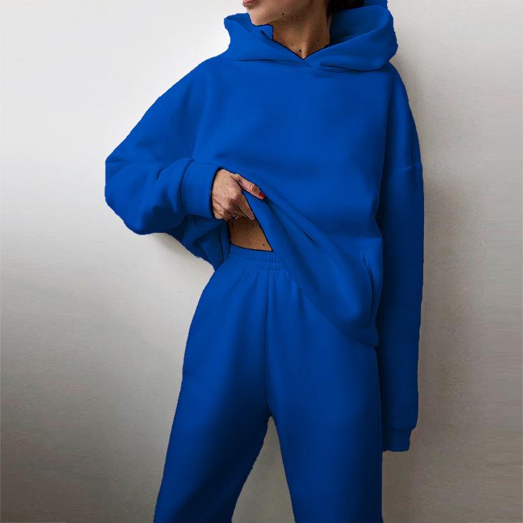 Spring new women's clothing, European and American hooded sweater trousers set, solid color fashion and casual two-piece set