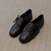 Fashion Leather Shoes for Women Spring and Autumn Vintage Round Toe Thick Soled Small Leather Shoes with Lace Up Shallow Mouth Pumps