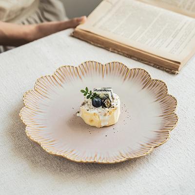 Nordic Wind Flower Edge Tableware Creative Relief Apricot Plate Household Retro Dessert Dessert Plate High-End Vegetable Plate