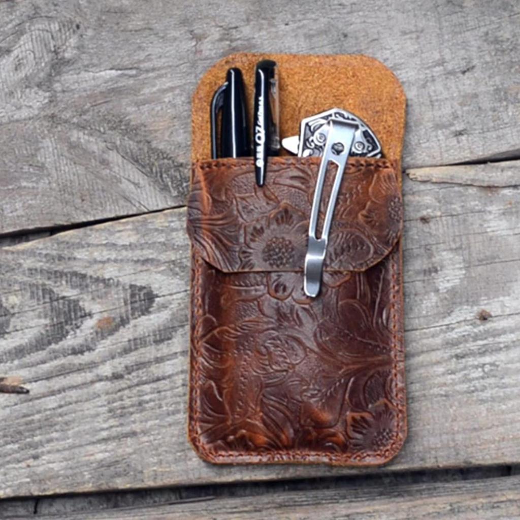 JJNUSA Leather EDC Pocket Slip, Army Sleeve & Pen Holder for Everyday Carry, Camping Accessories