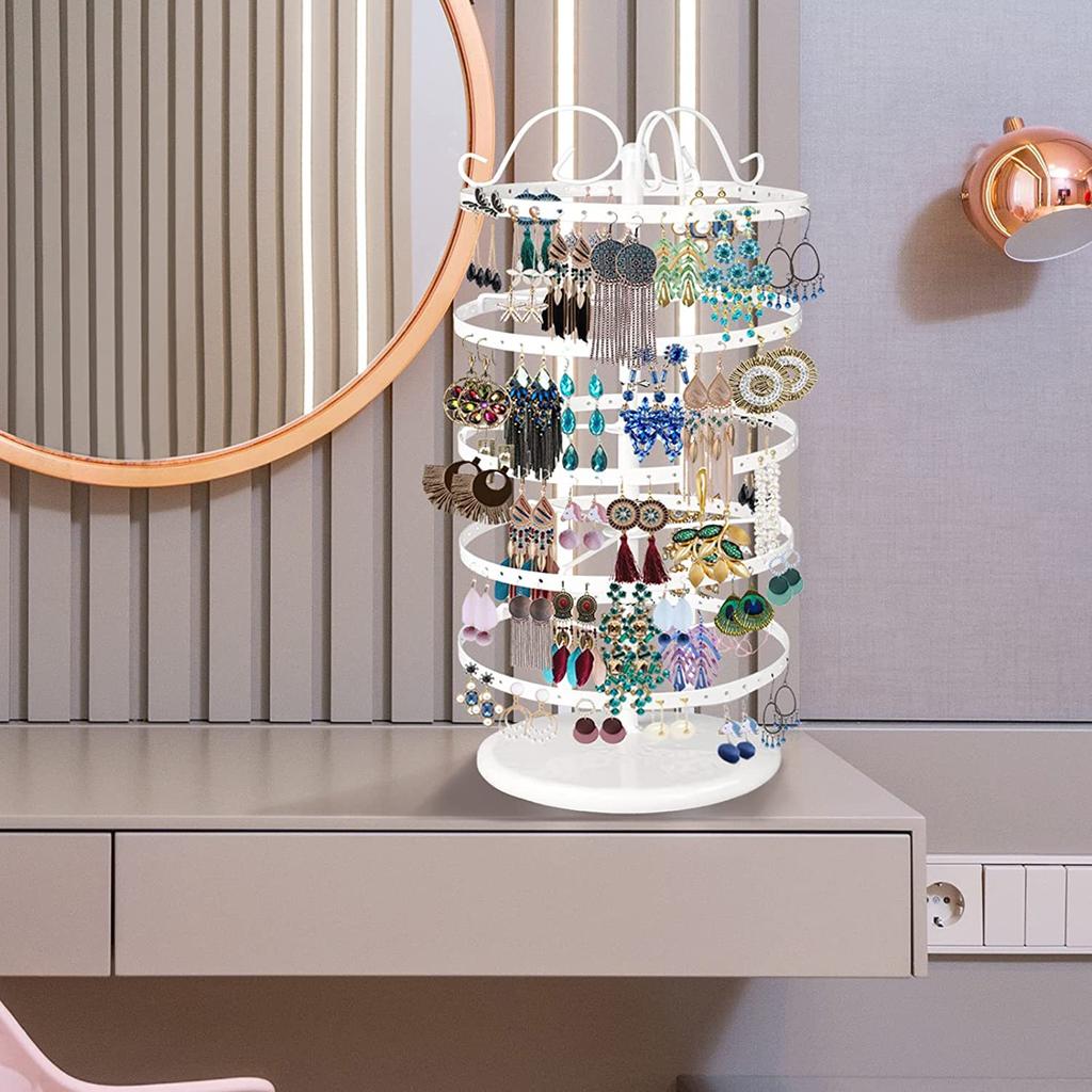Metal 5-layer Rotating Jewelry Rack Desktop Jewelry Studs Earrings Storage Holder Adjustable Jewelry Organizer Display Rack