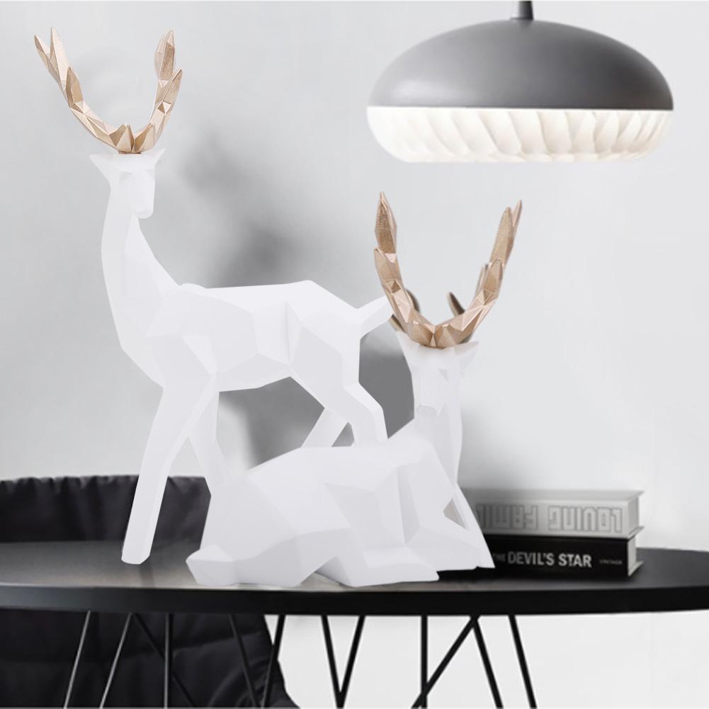 2 Stück Moderne Harz Hirsch Statue Skulptur Heim Desktop Schrank Ornamente Dekoration (golden)