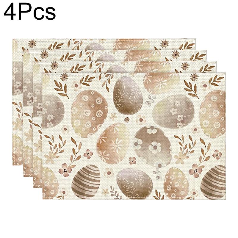 

4 шт. Теплоізоляційні 12x18 дюймів Льняні, які можна прати, Пасхальний декор для дому та вечірок Підкладки для столу Килимки Квіткові візерунки кролика
