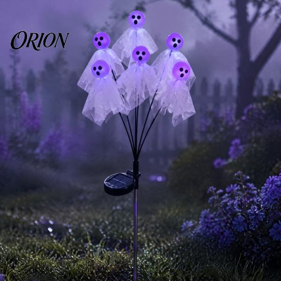 Green Ghost Lanterns for Yard Halloween Swaying Outdoor Decorations, Solar Powered Stake Light, 6 LEDs Holiday Atmosphere Lighting Pathway Lights,