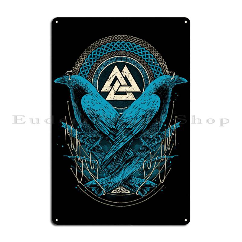 

Odin Raven Viking Valknut Metal Signs Create Mural Design Plaques Bar Cave Tin Sign Poster 20x30cm（7.8x11.8inch）