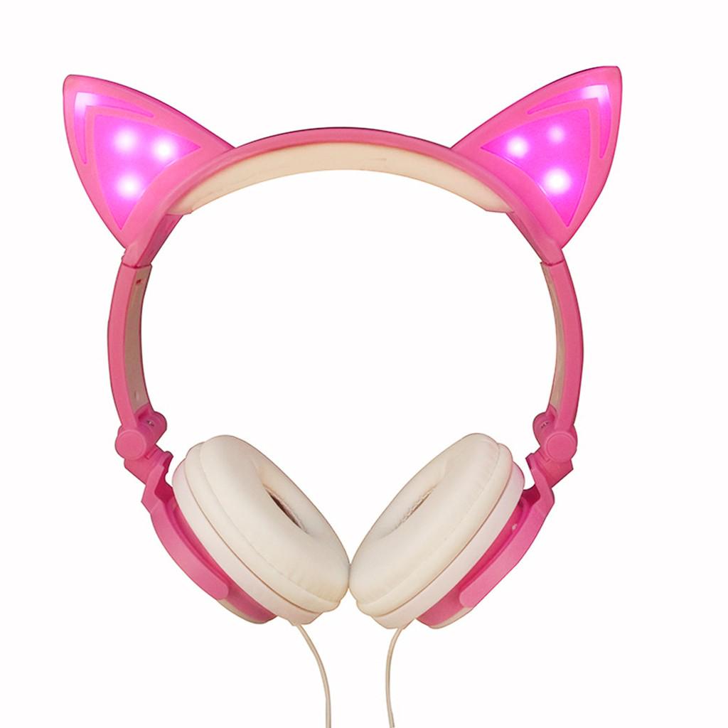 Foldable Cat Ear LED Music Lights Headphone Earphone headset for Laptop MP3