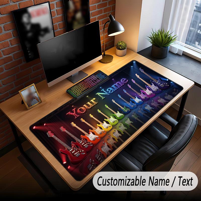 Music Guitar Theme Custom Mouse Pad Personalized With Name Text Customized Desk Mat For Office Home Decor