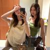Korean apricot bow print short-sleeved T-shirt women's summer new loose and versatile slim crew neck top