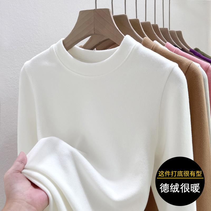 Crew neck German velvet bottoming shirt for women's autumn and winter with double-sided velvet warm new long-sleeved t-shirt top