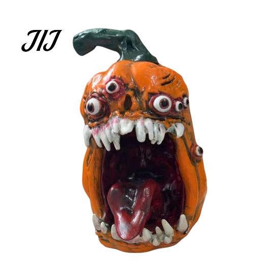 Festival Pumpkin Decor Halloween Evil Figurine, Ornament with Multi Eyes and Decorative Statues Fangs, Demon Resin Statue for Party Decoration