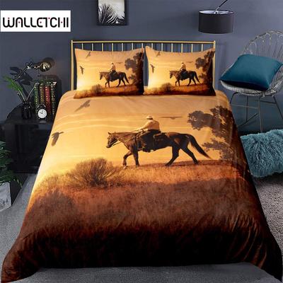 Horse Duvet Cover Animal Bedding Set for Kids Teens Western Cowboy Sunset Scenery Double Queen King Size Polyester Qulit Cover