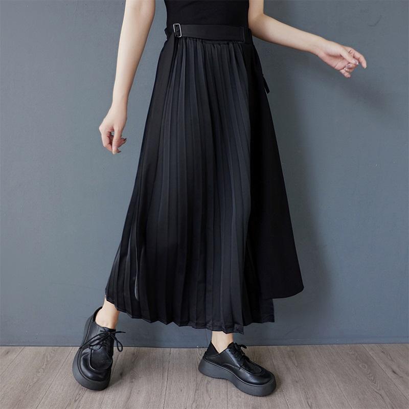Black Cotton Plus Size High Waist Vintage Pleated Summer Casual Loose Long for Woman Skirts Womens Skirt
