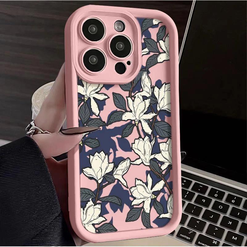 Oil painting white flower iPhone11Promax mobile phone case ladder applicable to Apple 11promax all-inclusive Tianyan 11