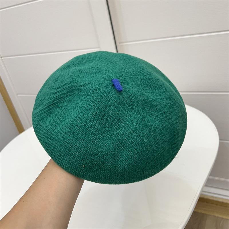 Autumn and Winter Cashmere Knitted Contrasting Colors Tweet Beret Women's Literary Fashion Elastic Sweat Belt Painter Hat