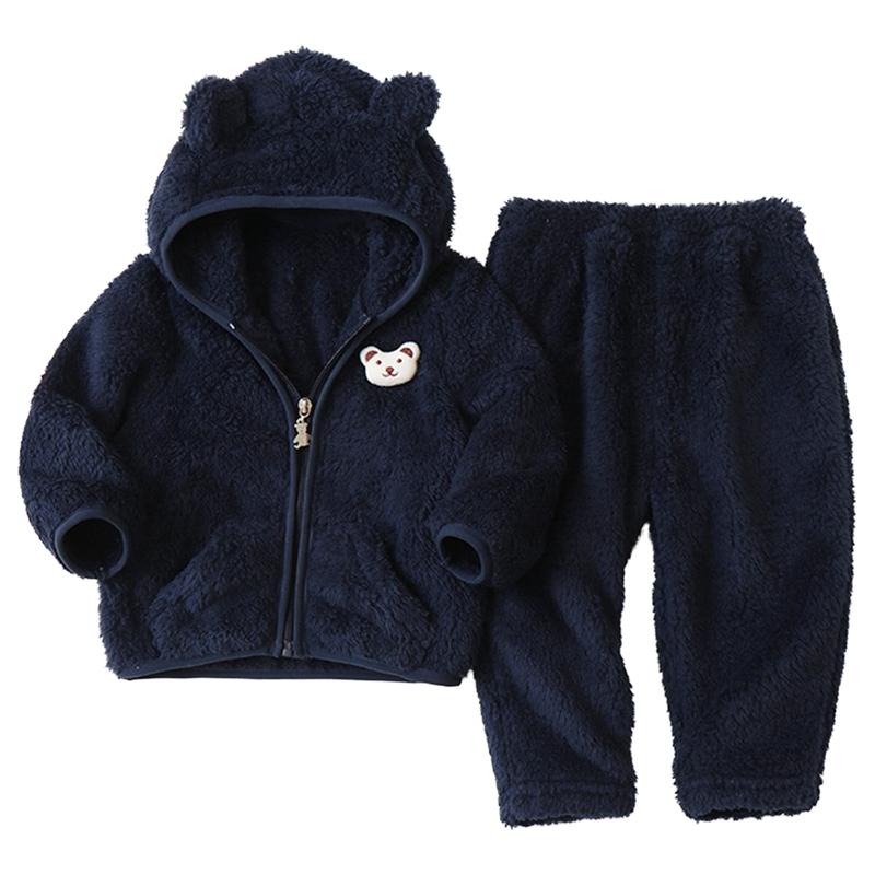 

Комплект плюшевой одежды для малышей, пальто на молнии с капюшоном, топ и штаны, теплый наряд 66