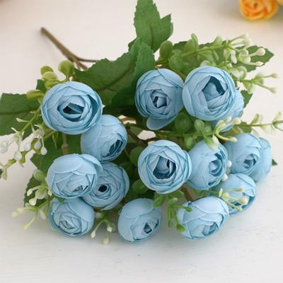 Artificial Tea Rose Easy Care Never Fade Realistic No Watering DIY 15 Heads Artificial Camellia Faux Silk Flower Wedding Decoration Floral Arrangement