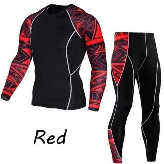 2Pcs/Set Men Printed Tracksuit Compression Shirt Pants Workout Rashguard Tights