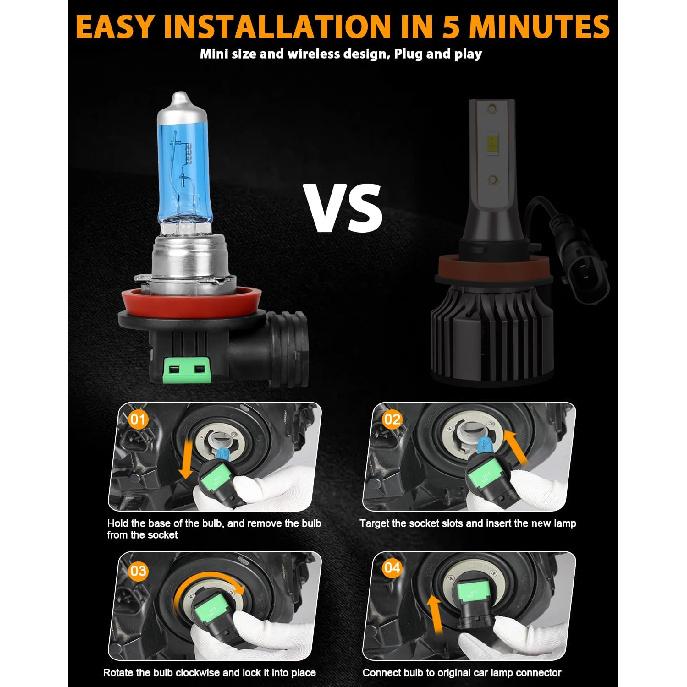 Fit For Freightliner Cascadia Commercial Truck 2008-2017 Halogen Headlight Bulbs, H11 High Beam+H11 Low Beam, High Performance Replacement Bulb, Pack