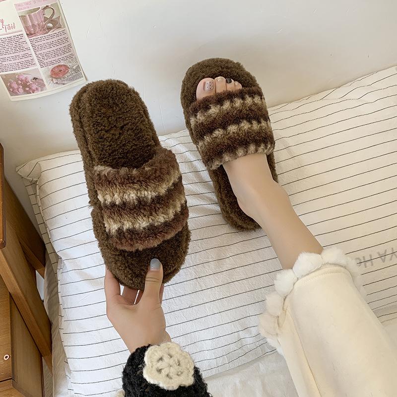 Internet celebrity Mao Mao slippers women wear autumn and winter thick bottom home cotton slippers retro fashion versatile leopard print one-word drag