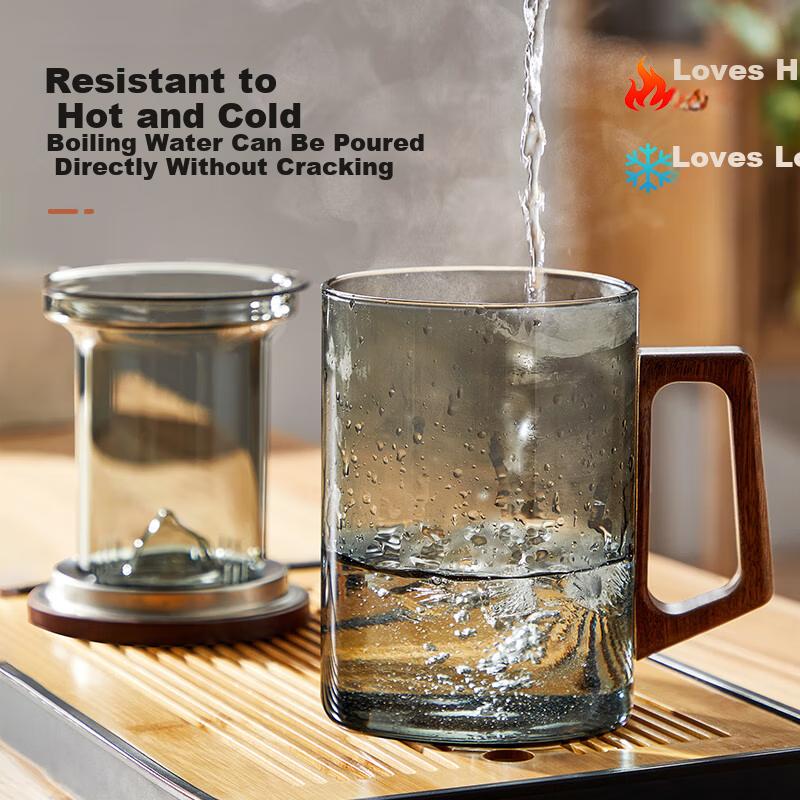 Yi Hu Tea Large Capacity Glass Tea Cup with Tea-Water Separation for Men, High-End Personal Green Tea Cup for Office Use