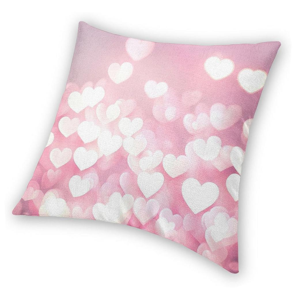 Pastel Pink Heart Lights Square Pillowcase Polyester Linen Velvet Printed Decorative Throw Pillow Case Car Cushion Case 45X45