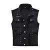 Men's Black Studded Denim Vest - Trendy Korean Style Plus Size Waistcoat