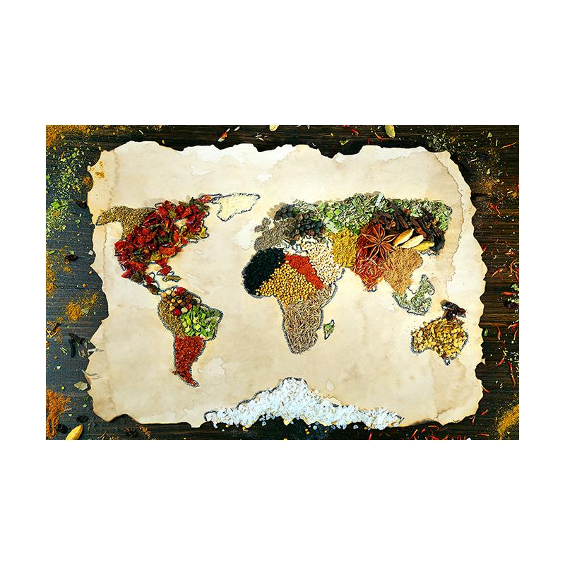 Spices Map Canvas Painting Grains Spoon Peppers Wall Art Kitchen Poster Print Decorative Picture For Dining Room Home Decor Unframed