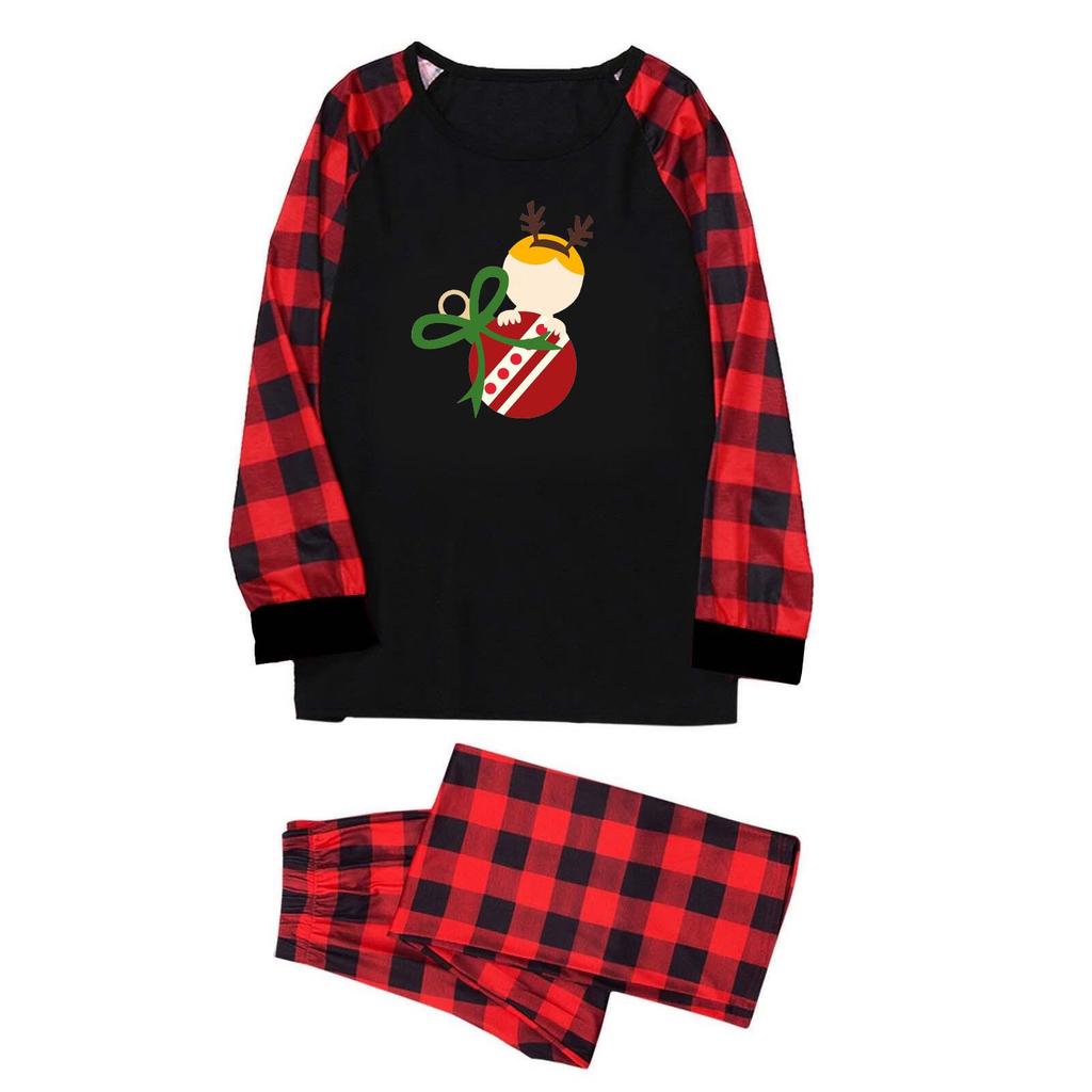 European & American Christmas Plaid Pajama Set: Long-Sleeve, Long Pants, Parent-Child Homewear.