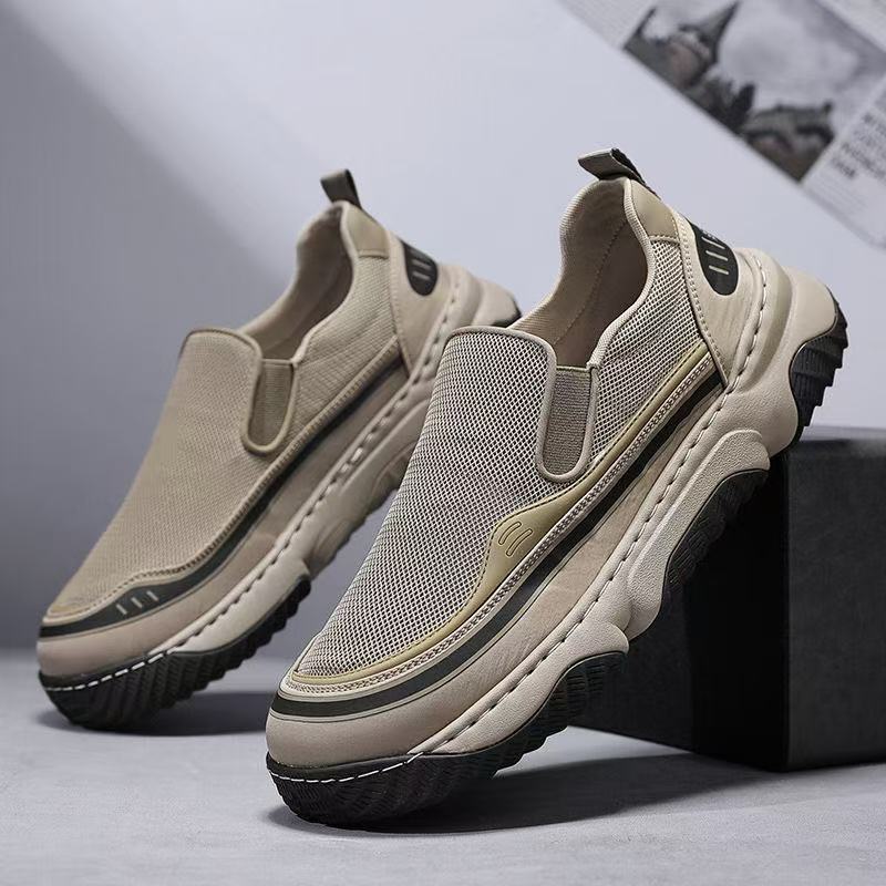 

Breathable non-slip one-pedal men s shoes outdoor mesh work shoes soft-soled lightweight cloth shoes 44 хаки
